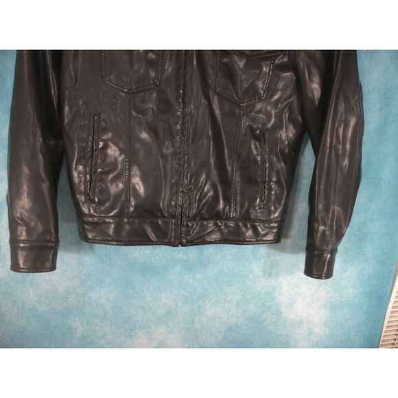 Signature Levi Strauss Faux Leather Heavy Hoodie Jacket, Sherpa Lined, Size L - Picture 4 of 9